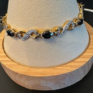 Sterling Silver Gold Vermeil Sapphire Tennis Bracelet Infinity Link 7.5” - EUC